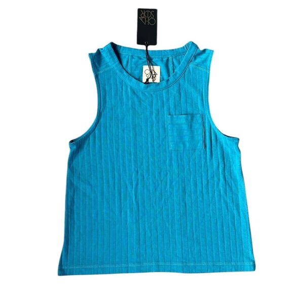 NWT Chaser Relaxed Fit Poor Boy Wide Rib Sleeveless Pocket Tank Turquoise Small - Picture 10 of 10